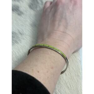 Sterling Silver ALW Anson Leticia Wallace Inlaid Gaspeite Green Turquoise Cuff